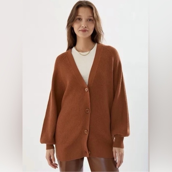 Babaton Sweaters - ARITZIA BABATON BESPOKE WOOL & LINEN BLEND CARDIGAN SIZE MEDIUM LIGHT BLUE